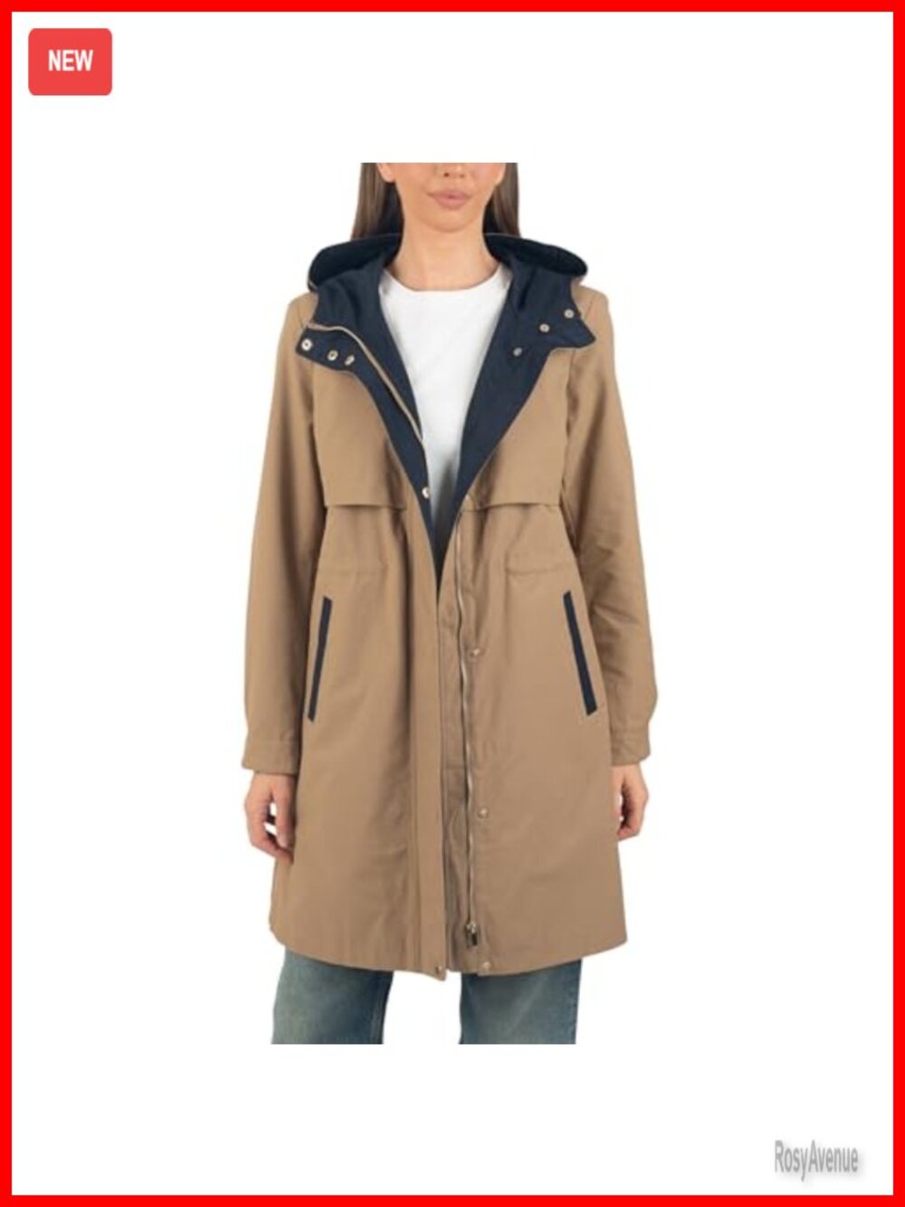 Womens Hooded Rain Jacket Long Trench Coat Windbreaker Water Resistant